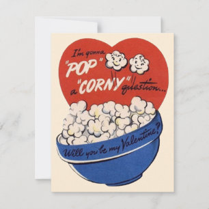 Tarjeta Festiva Día de San Valentín retro, palomitas de maíz y pre