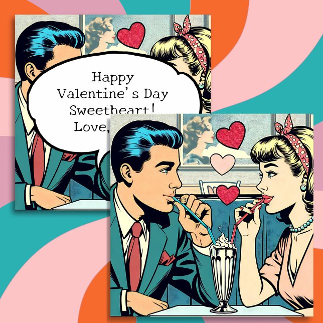 Tarjeta Festiva Día de San Valentín | Retro Pareja Bebiendo Milksh (Subido por el creador)