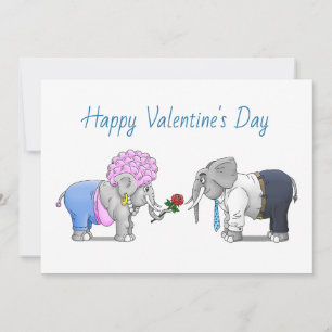 Tarjeta Festiva Día de San Valentín romántico de los elefantes