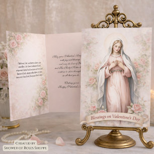 Tarjeta Festiva Día de San Valentín Rosas Rosadas Madre Católica M