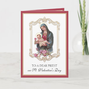Tarjeta Festiva Día de San Valentín sacerdote católico Virgen Marí