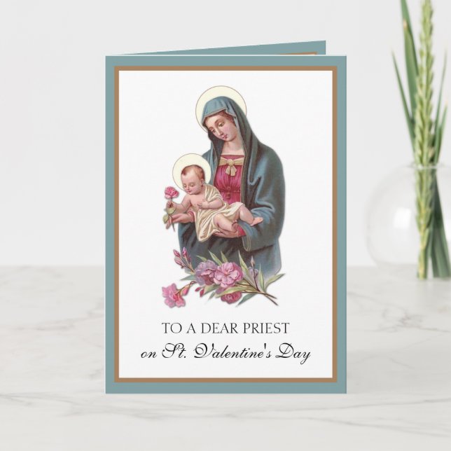 Tarjeta Festiva Día de San Valentín sacerdote católico Virgen Marí (Anverso)