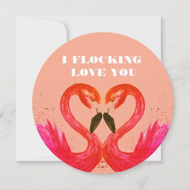 Tarjeta Festiva Día de San Valentín Te Amo Aves Flamingo (Anverso)