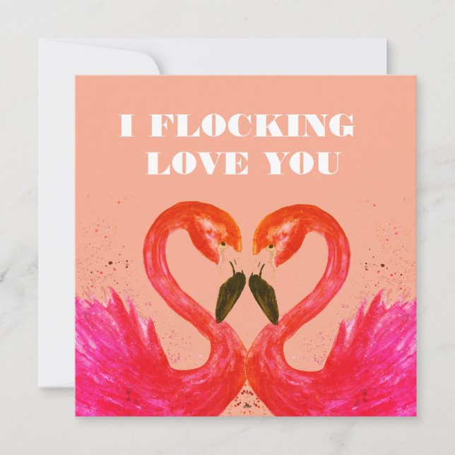 Tarjeta Festiva Día de San Valentín Te Amo Aves Flamingo (Anverso)