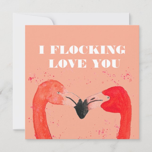 Tarjeta Festiva Día de San Valentín Te Amo Aves Flamingo (Anverso)