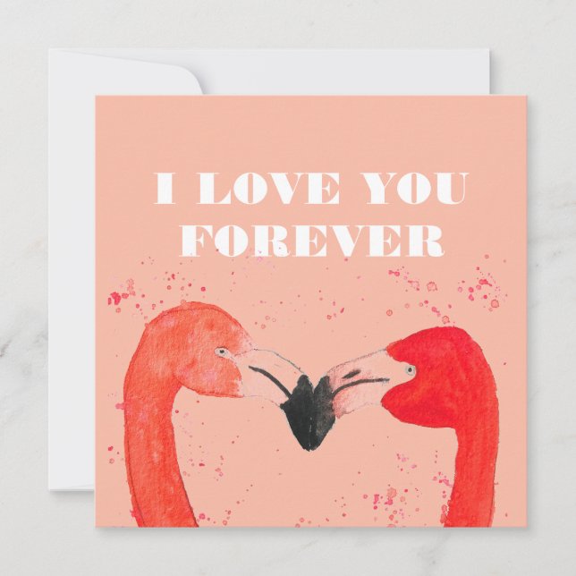 Tarjeta Festiva Día de San Valentín Te Amo Aves Flamingo (Anverso)