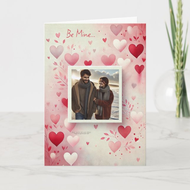 Tarjeta Festiva Día de San Valentín Tu Foto Corazones Follaje Rojo (Anverso)