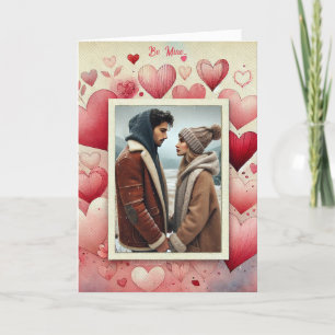 Tarjeta Festiva Día de San Valentín Tu Foto Corazones Rojos Rosado