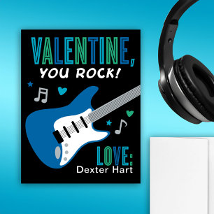 Tarjeta Festiva Día de San Valentín Tú Rocks Guitarra Azul Niños