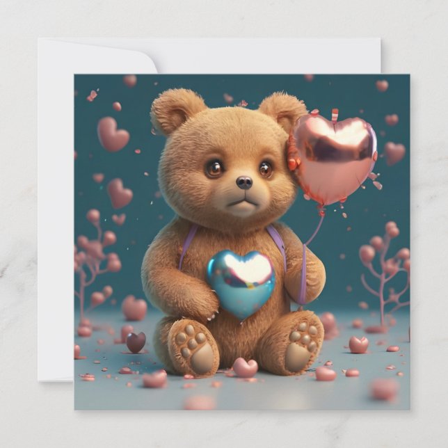 Tarjeta Festiva Día de San Valentín un osito adorable (Anverso)