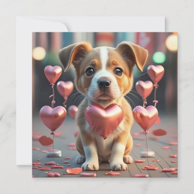 Tarjeta Festiva Día de San Valentín un perrito lindo (Anverso)