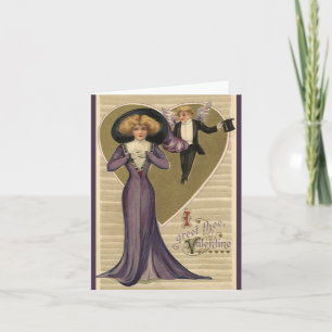 Tarjeta Festiva Día de San Valentín Victoriano Antiguo, Dama de Pú