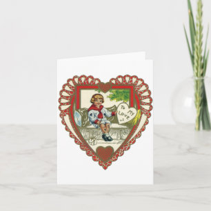 Tarjeta Festiva Día de San Valentín Victoriano Antiguo, Niño en Co