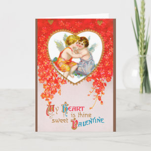 Tarjeta Festiva Día de San Valentín Victoriano Antiguo, Querubines