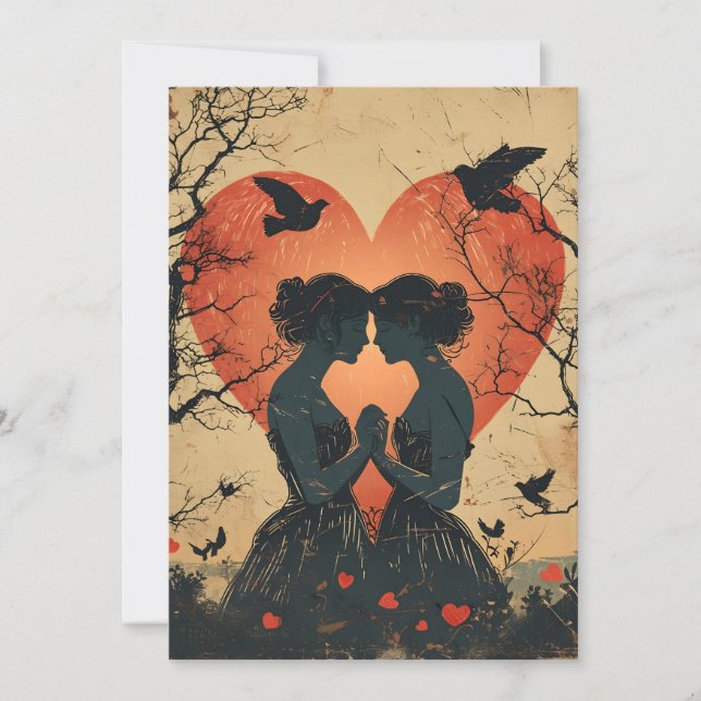 Tarjeta Festiva Día de San Valentín vintage LGBTQ (Anverso)