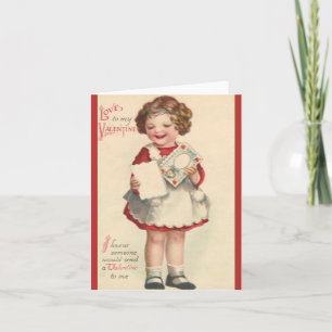 Tarjeta Festiva Día de San Valentín Vintage Lindo, Niña con Carta