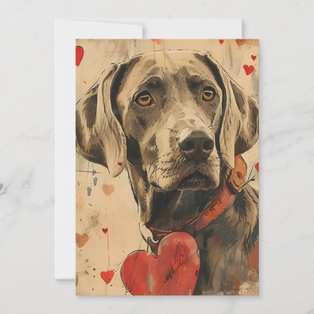 Tarjeta Festiva Día de San Valentín vintage Weimaraner (Anverso)