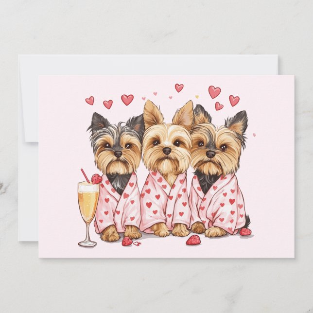 Tarjeta Festiva Día de San Valentín Yorkie Dogs (Anverso)
