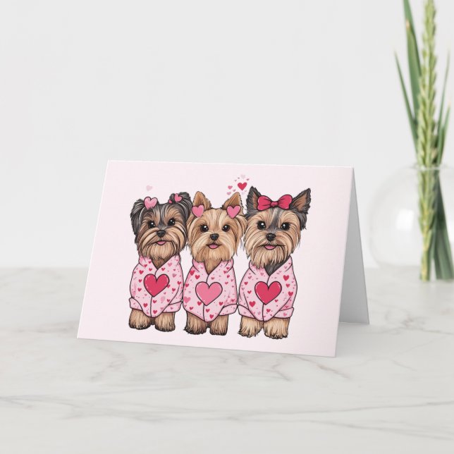 Tarjeta Festiva Día de San Valentín Yorkie Dogs (Anverso)