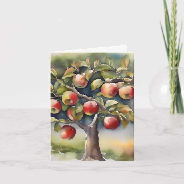 Tarjeta Festiva Día del árbol de Apple D - 6 de enero - acuarela (Anverso)