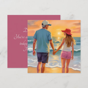 Tarjeta Festiva Día del padre con la hija en la playa