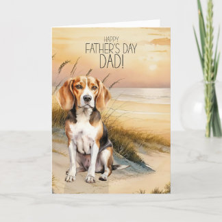 Tarjeta Festiva Día del Padre de Beagle Dog Sunset Beach