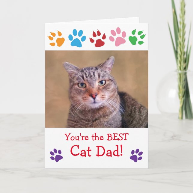 Tarjeta Festiva Día del padre de la foto del gato personalizado (Anverso)