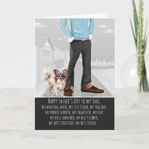 Tarjeta Festiva Día del Padre divertido con Papillon lindo y papá