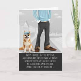 Tarjeta Festiva Día del Padre divertido con perro Akita lindo y pa
