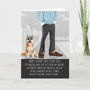 Tarjeta Festiva Día del Padre divertido con perro Akita lindo y pa