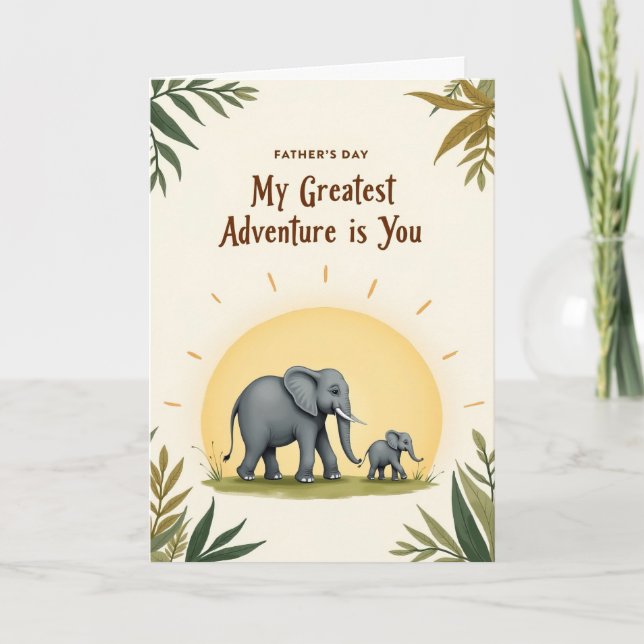 Tarjeta Festiva Día del Padre Elefante Dulce Mi Mayor Aventura  (Anverso)