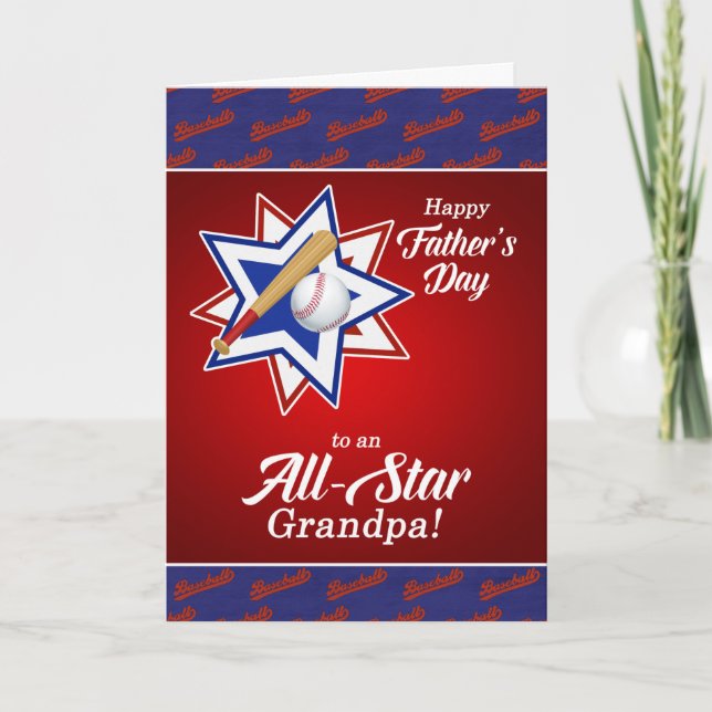 Tarjeta Festiva Día del Padre en el tema del béisbol del abuelo (Anverso)
