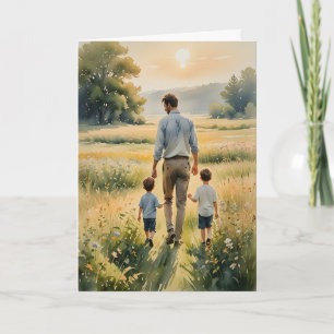 Tarjeta Festiva Día del Padre: Padre y dos niños