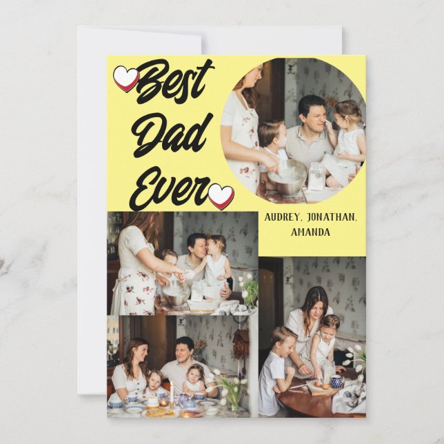 Tarjeta Festiva Día del padre personalizado, collage de cuatro fot (Anverso)