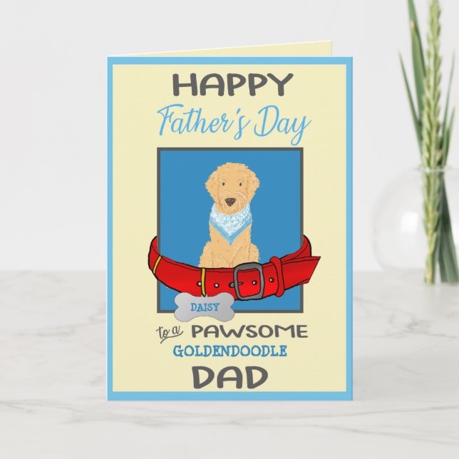 Tarjeta Festiva Día del padre personalizado de perro de goldendood (Anverso)
