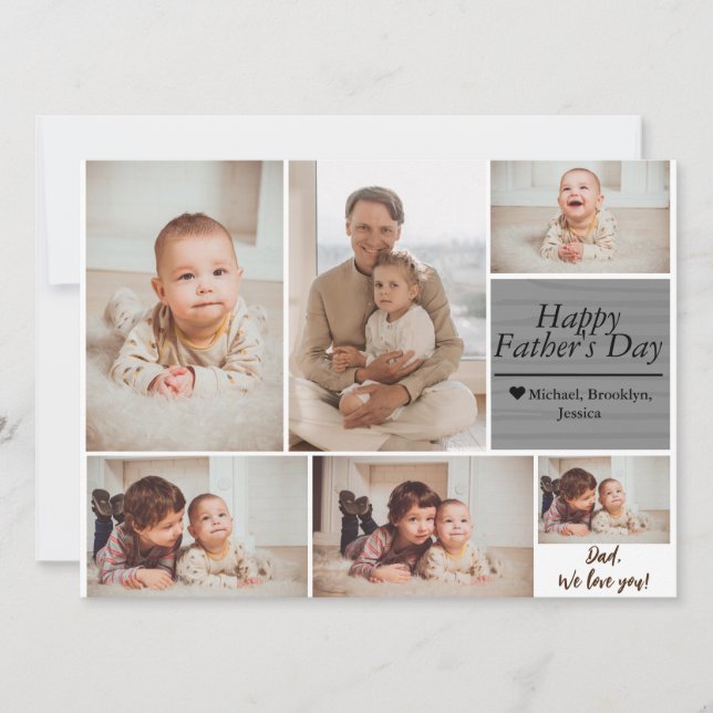Tarjeta Festiva Día del Padre Simple Moderno foto collage familiar (Anverso)