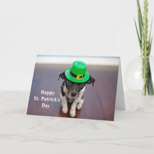Tarjeta Festiva Día del perro Gorra irlandés St. Patrick (Anverso)