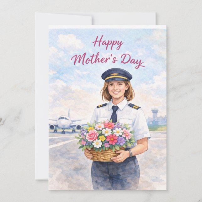 Tarjeta Festiva Día del Piloto Madre en el aeropuerto (Anverso)