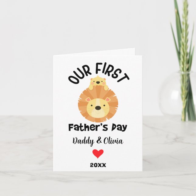 Tarjeta Festiva Día del Primer Padres Personalizado, papá y cachor (Anverso)