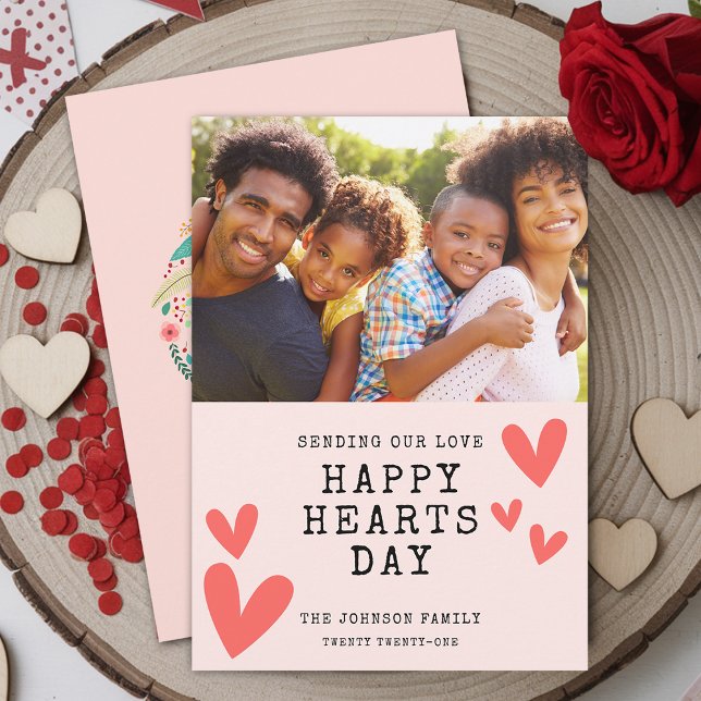 Tarjeta Festiva Día Feliz de los Corazones Foto Plano (Happy Hearts Day Photo Flat Holiday Card)