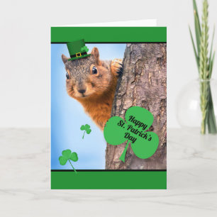 Tarjeta Festiva Día Feliz de San Patricio Ardilla con Sombrero Hum