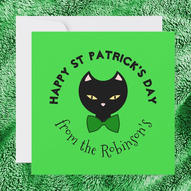 Tarjeta Festiva Día Feliz de San Patricio Gato Negro Verde Esmeral (Subido por el creador)