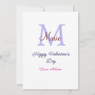 Tarjeta Festiva Día feliz de San Valentín en pastel morado monogra