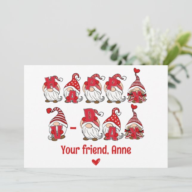 Tarjeta Festiva Día Feliz de San Valentín Letra Gnome Aula  (Anverso de pie)