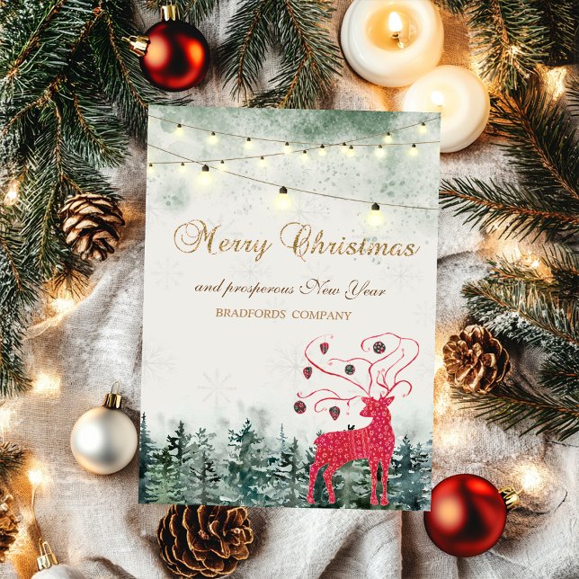 Tarjeta Festiva Día festivo de renos rojos, bosques y cadenas (Subido por el creador)