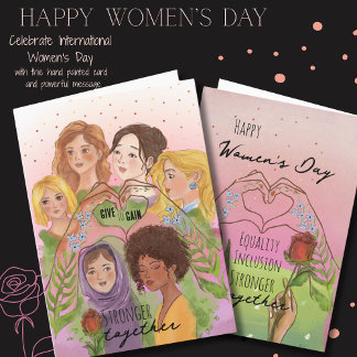 Tarjeta Festiva Día Internacional de la Mujer acuarela rosa Mujere