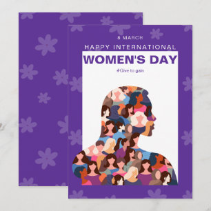 Tarjeta Festiva Día Internacional de la Mujer Feliz Morado