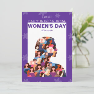 Tarjeta Festiva Día Internacional de la Mujer Feliz Púrpura