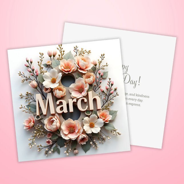 Tarjeta Festiva Día Internacional de la Mujer: Floral 8 de marzo (Floral 8 March International Women's Day Holiday Card)