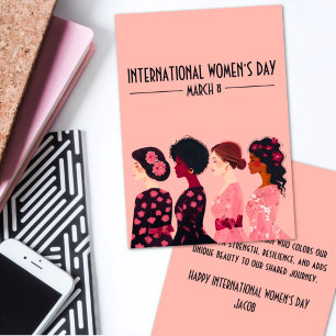 Tarjeta Festiva Día Internacional de la Mujer: Floral rosa